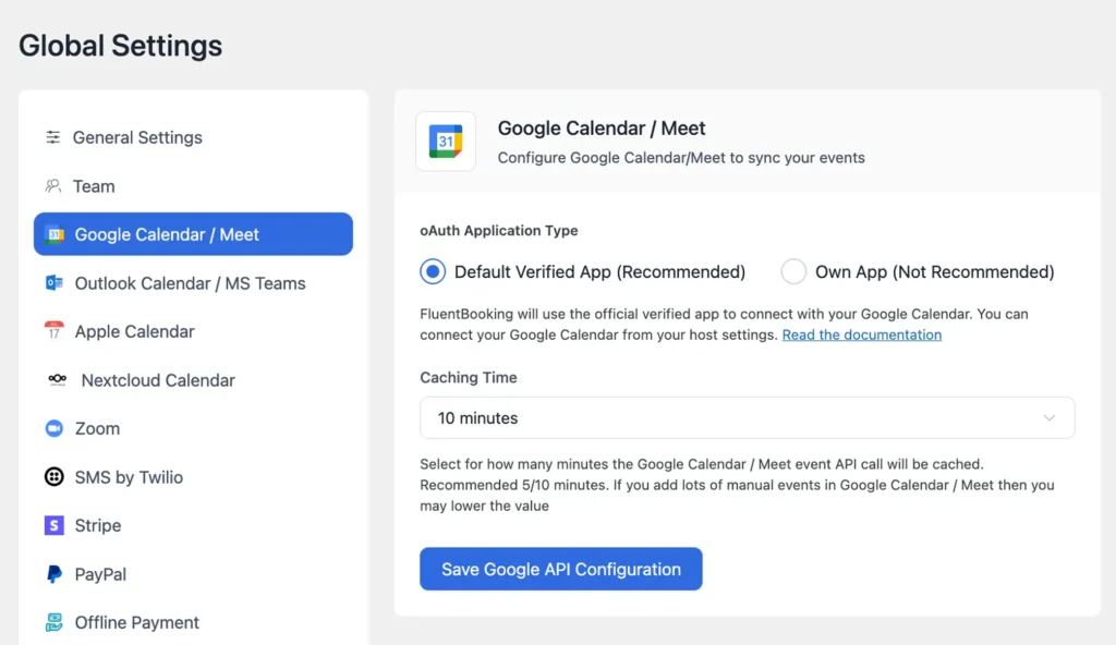 Google calendar and meet integration